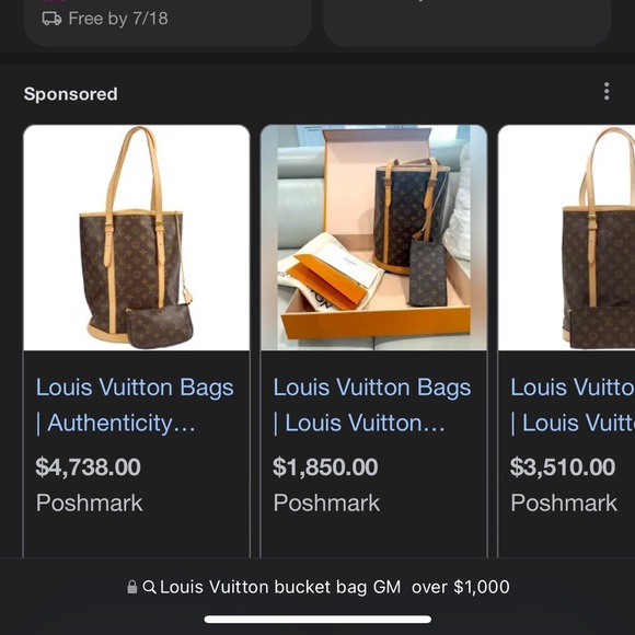 100% AUTH Louis Vuitton Bucket Bag GM &Removable Chain Zipper Wallet Pouch - Picture 3 of 13